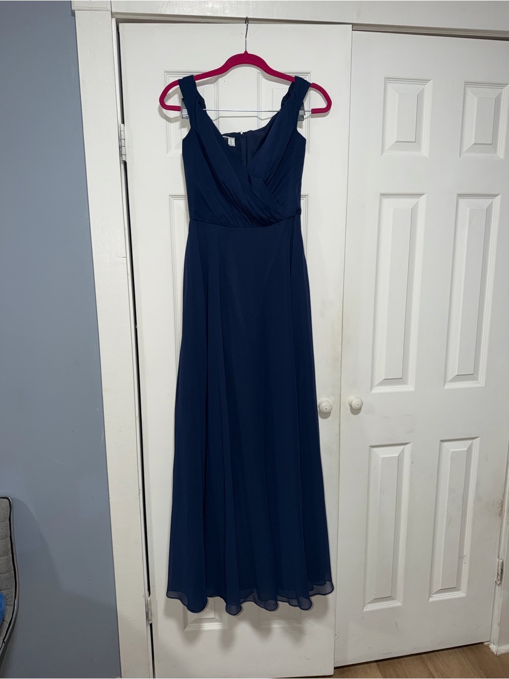 Elegant Navy Maxi Dress with V-Neck and Wide Straps